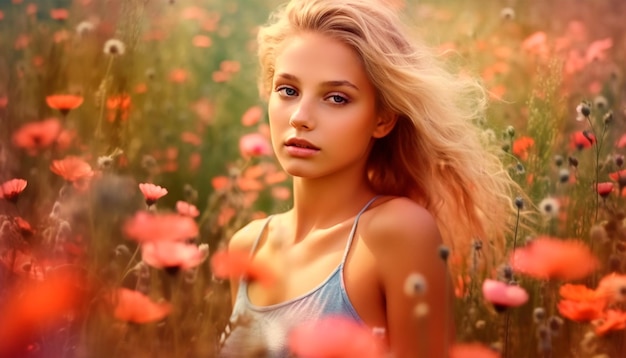 A girl in a field of flowers