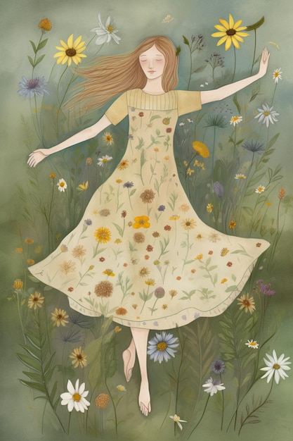 A girl in a field of flowers