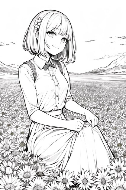 A girl in a field of flowers