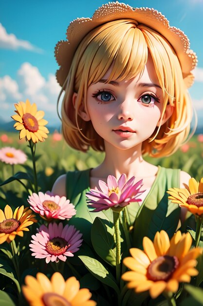 Photo a girl in a field of flowers