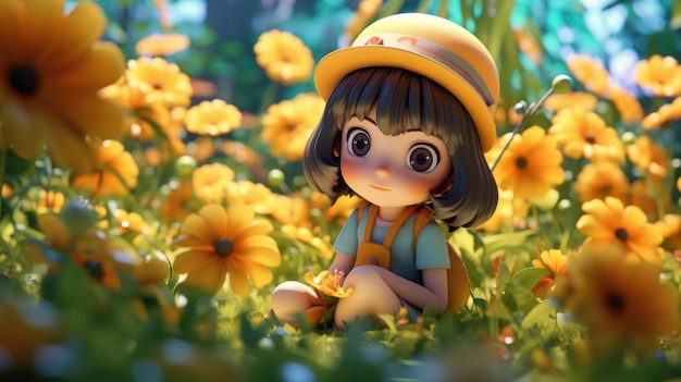 A girl in a field of flowers