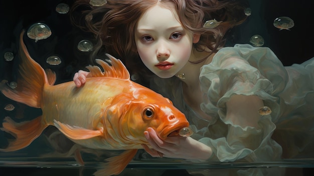 girl and fish background wallpaper AI generated image