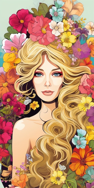 girl floral illustration