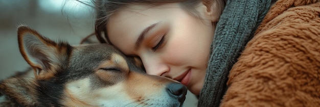 A girl gently embraces a dog showcasing a moment of affection and connection