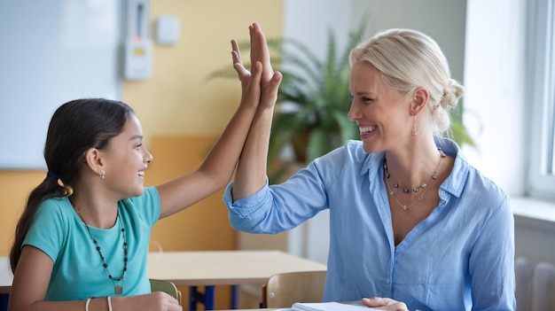 Photo a girl and a girl are giving high fives