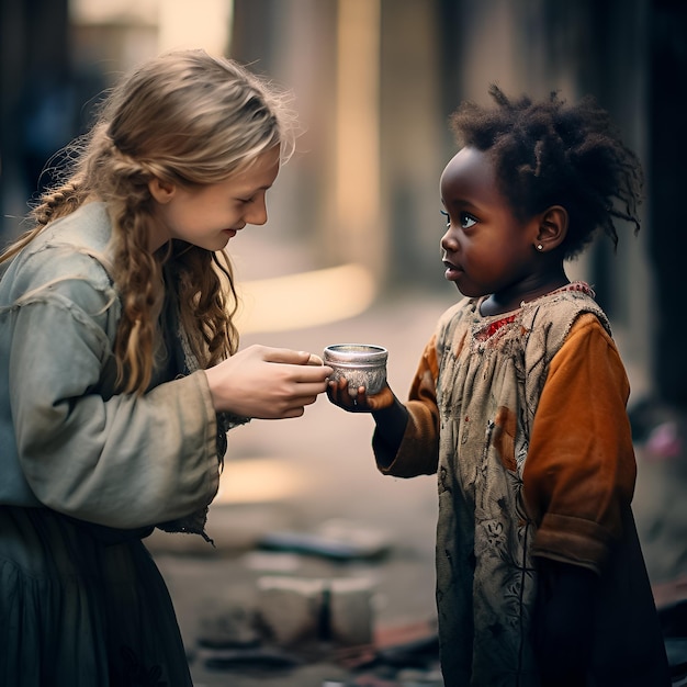 a girl and a girl are having a cup of tea.