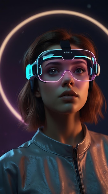 A girl in glasses with Futuristic virtual reality concept VR