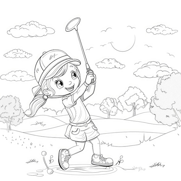 Photo a girl golf player a dynamic and joyful scene