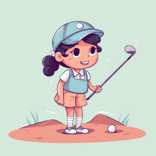 Girl golfer playing a green background cartoon illustration with generative ai