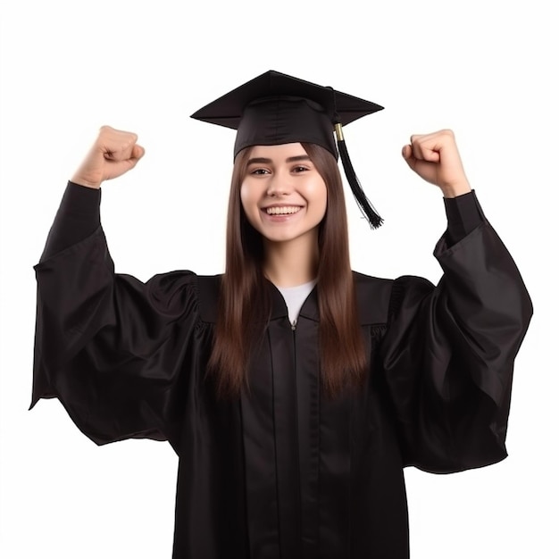 A girl in a graduation cap and gown with the word class on it