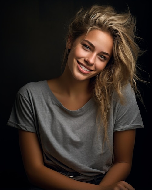 Girl in Grey Shirt Smiling While Posing