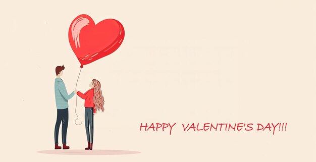 Girl and guy are holding a large heartballoon Happy valentins day panorama