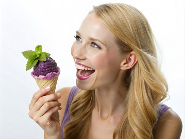 A girl having Blackberry Basil Breeze icecream