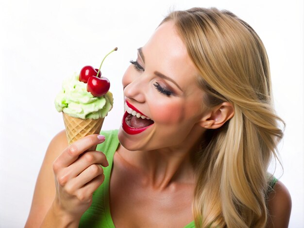 A girl having Cherry Limeade Love icecream