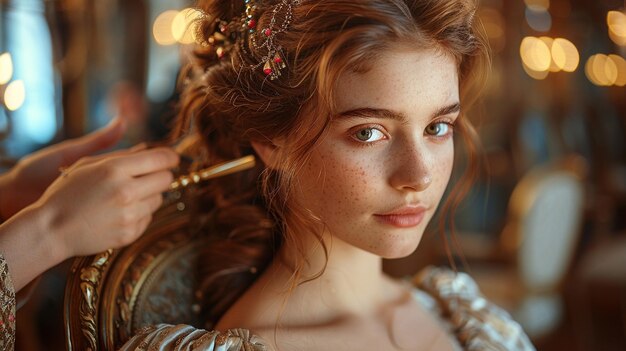 Girl having hairdressing at modern luxury salon