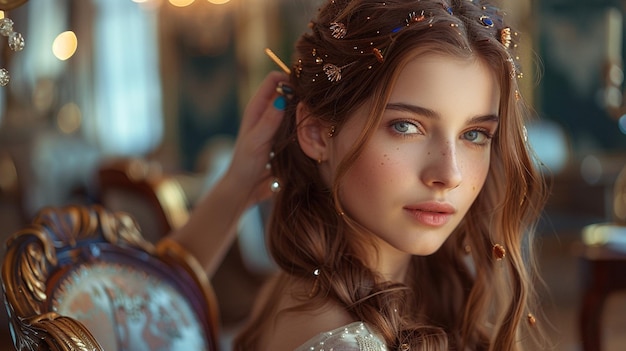 Girl having hairdressing at modern luxury salon