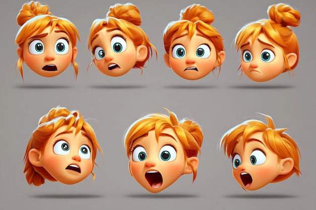 Photo girl heads with different facial expression