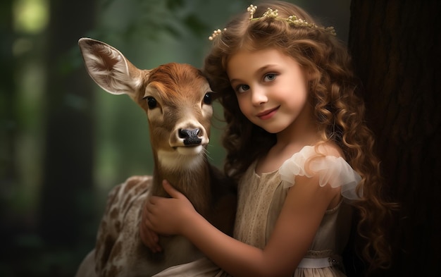 Photo girl and her friend a deer