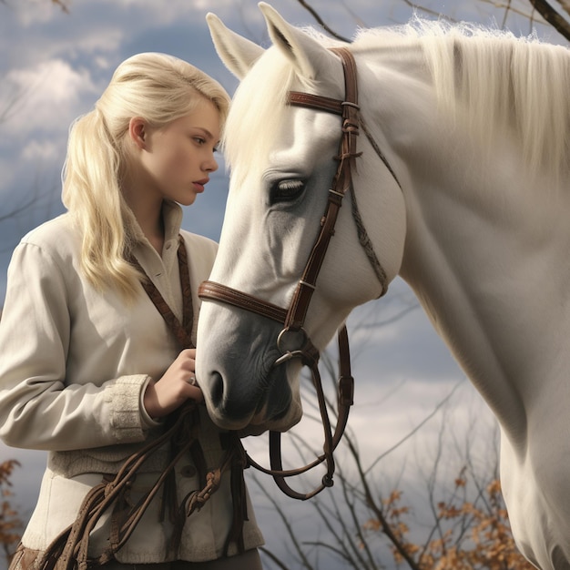 The Girl and Her Ivory white horse Companion