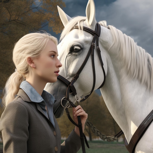 The Girl and Her Ivory white horse Companion