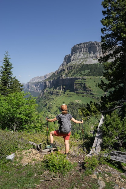 Girl hiker in the mountain