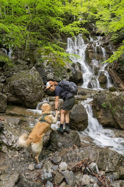 Girl hiker with dog