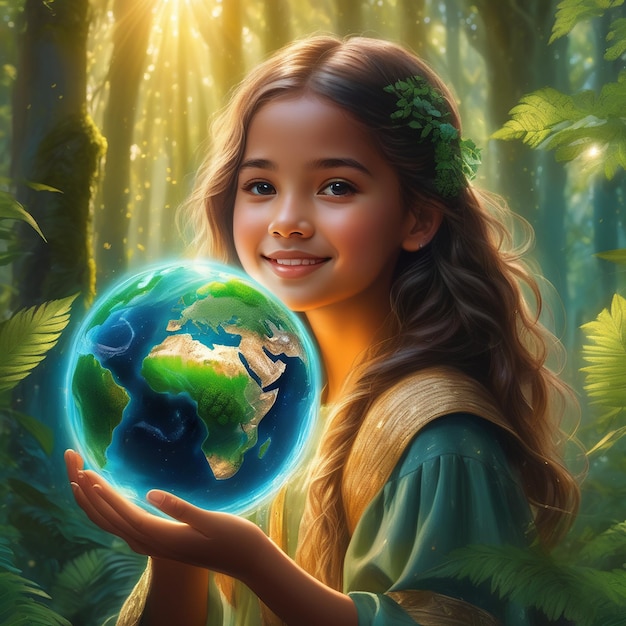 Girl holding earth 4k image