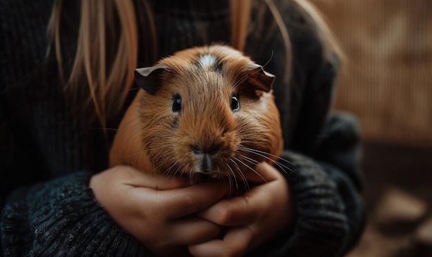 A girl holding a guinea pig in her arms generative AI