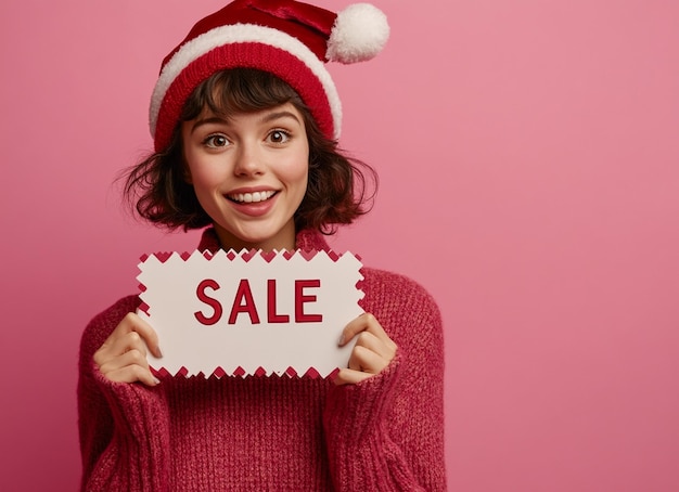 Photo a girl holding a sign that says sale in red letters