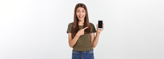 Girl holding smart phone  beautiful smiling girl holding a smart phone