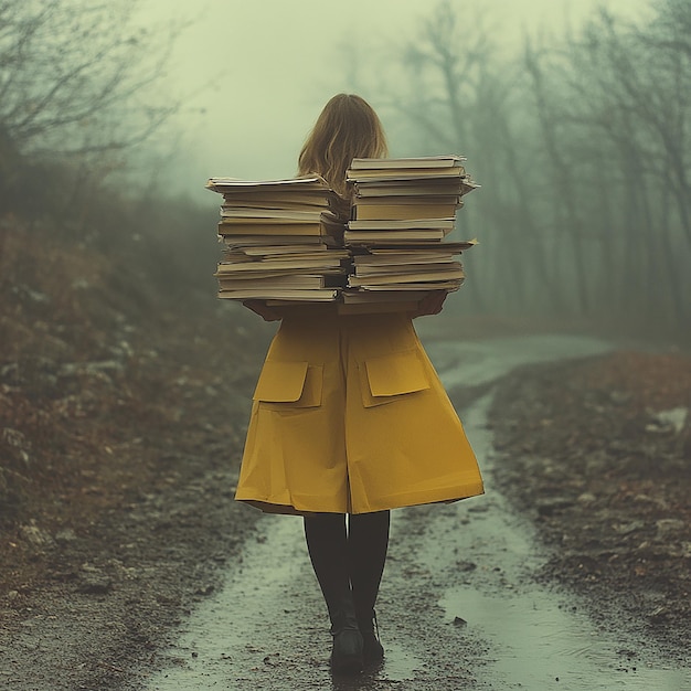 Photo girl holding stack of books image