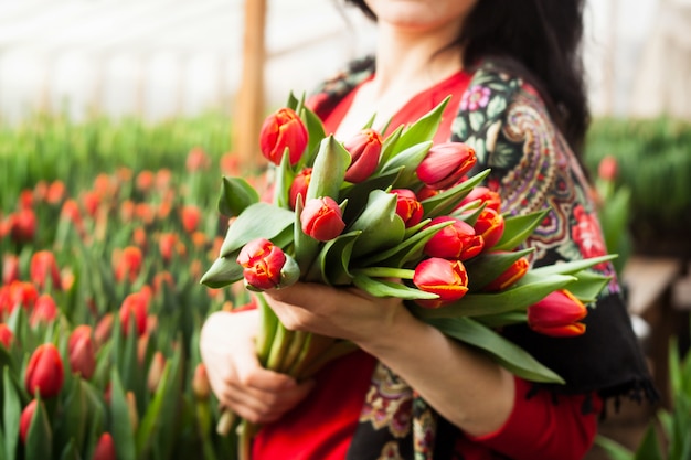 Girl holding tulips