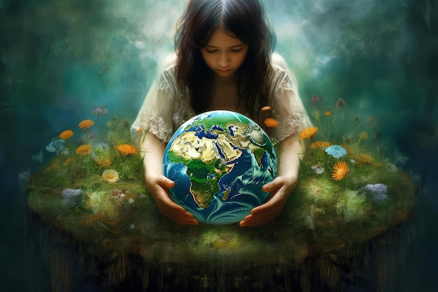 a girl holds a globe in her hands