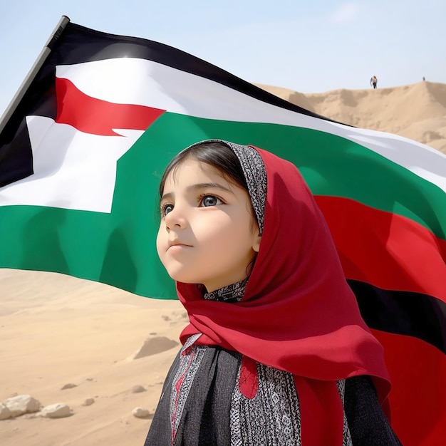 A girl holds a Palestinian flag Ai generated art