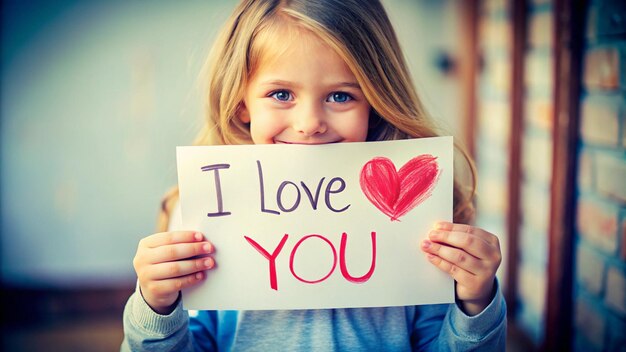 Photo a girl holds a sign that says i love you