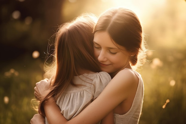 A girl hugging another girl