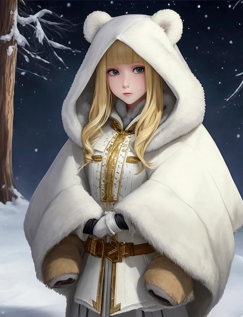 Girl is blonde skin white as snow with bear