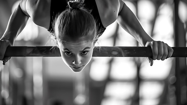 Photo a girl is doing a handstand on a bar