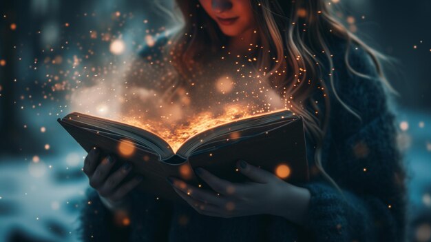 Photo a girl is holding a book with the words  the magic  on the page