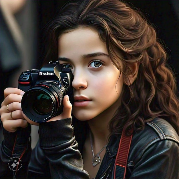 a girl is holding a camera with the word quot log quot on it