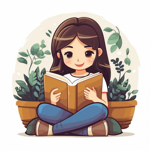 Girl is reading a book simple clean flat vector