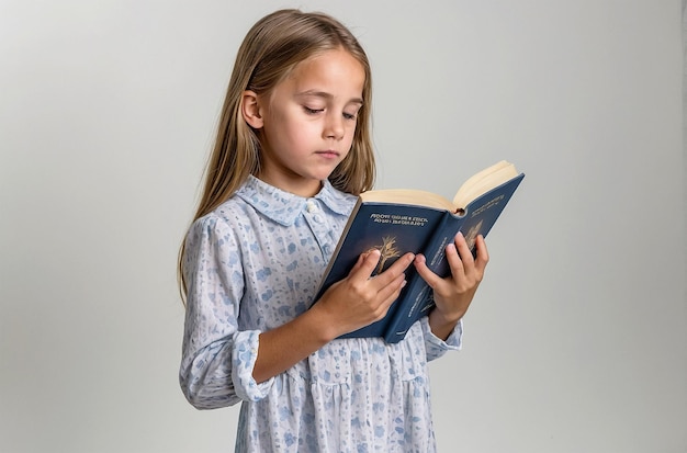 a girl is reading a book with the word quot the word quot on the front