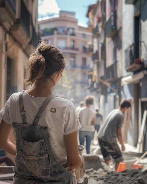 Photo a girl is standing on a street with a shirt that saysthe number 3on it