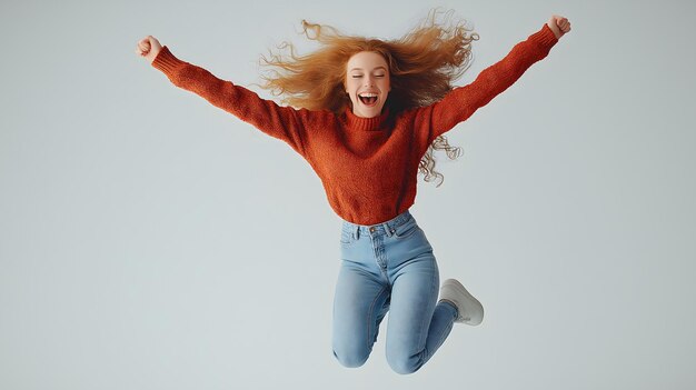 Photo girl jumping with excitement