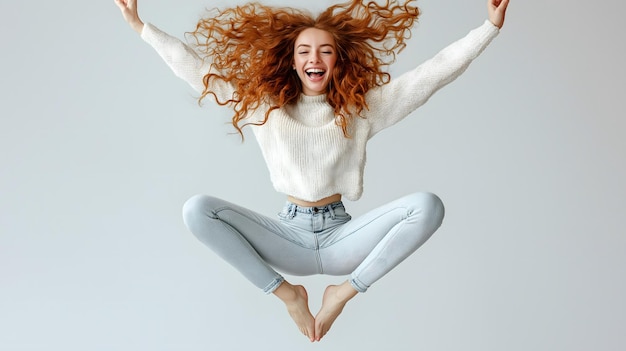 Photo girl jumping with excitement