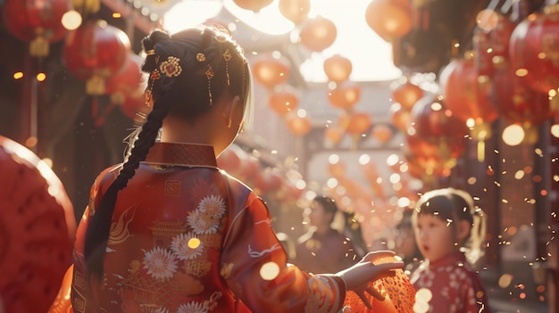 Photo a girl in a kimono with a lot of balloons in the background