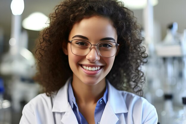 Girl in a laboratory in a white coat