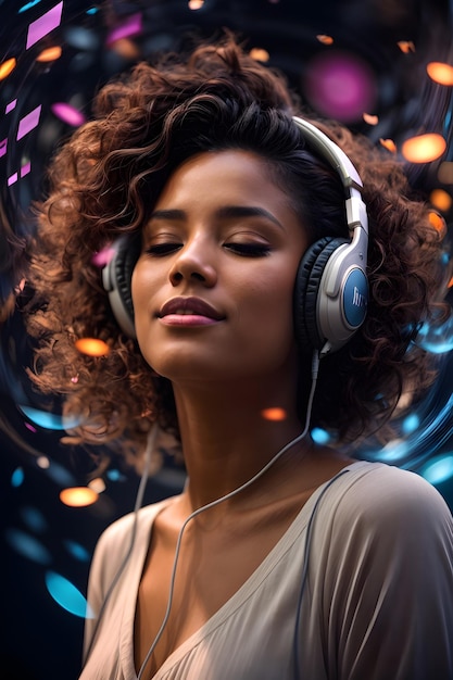 A girl listening to music with a headphone