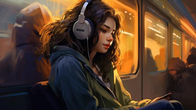 A girl listening to music