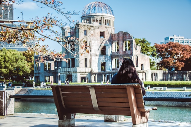 Girl look at Atomic Dome, Hiroshima Peace Memorial